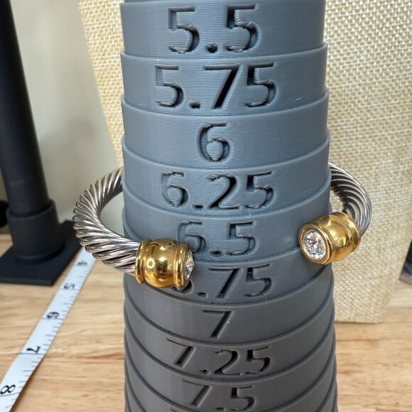 Classic Cable Twisted Wire Cuff Bracelet With Gold-Tone Ends & Clear Stone - Picture 7 of 11